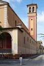 Viladecans, Spain - September 15, 2023: Parish of Sant Joan Baptista in Viladecans with people walking.