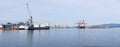 Panoramic view of Cargo Port of Vilagarcia de Arousa, Pontevedra, Spain on a sunny day Royalty Free Stock Photo