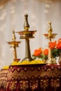 Vilakku oil lamps at Hindu Wedding Royalty Free Stock Photo