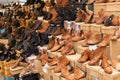 Vilareal de Santo Antonio , Portugal - OCT 12 2.019 - boots and shoes store in outdoor market, selective focus