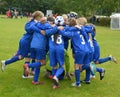 Vildbjerg, Denmark - August 2, 2015 - Junior female soccer player team spirit