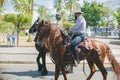 Villa de Alvarez, Colima, Mexico. February 11, 2023. Group of people on horseback in the horse parade for the charro bullfighting