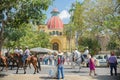 Villa de Alvarez, Colima, Mexico. February 11, 2023. Group of people on horseback in the horse parade