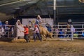 Villa de Alvarez, Colima. Mexico. July 16, 2023. Rider riding a bull