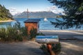 Villa La Angostura sign at Bahia Brava Bay at Nahuel Huapi Lake - Villa La Angostura, Patagonia, Argentina