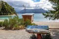 Villa La Angostura sign at Bahia Brava Bay at Nahuel Huapi Lake - Villa La Angostura, Patagonia, Argentina