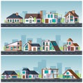 Villa landscape. Residential townhouse living houses neighborhoods vector urban illustration