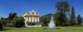 Villa Taranto with a fountain in front, located on the shore of Lake Maggiore in Pallanza, Verbania, Italy