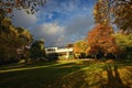 Villa Tugendhat Brno - Czech Republic. Beautiful autumn atmosphere in the park of the villa. Modern architecture of functionalist Royalty Free Stock Photo
