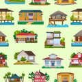 Villa vector facade of house building and tropical resort hotel on ocean beach in paradise illustration set of bungalow