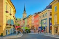 Villach, Austria: View of the main street with colorful historical houses and the main square in a small Austrian city Royalty Free Stock Photo