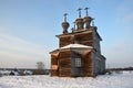 The village of Abramovskaya Lower Maloshuyka, Vachevskaya. Sretenskaya Church in winter morning, 1873. Russia, Arkhangelsk regio Royalty Free Stock Photo