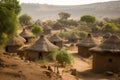 Village in the african savannah. Generative AI Royalty Free Stock Photo