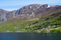 The village of Aurlandsvangen at the coast of the Sogne fjord Aurlands fjord