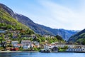 The village of Aurlandsvangen at the coast of the Sogne fjord & x28;Aurlands fjord