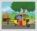 Village auto stand in illustration