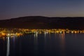 Village Baska at night with sea, island Krk, Croatia Royalty Free Stock Photo