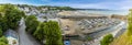 The village, bay and harbour of Saundersfoot, Wales at low tide, viewed from St Brides hill Royalty Free Stock Photo