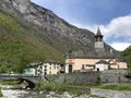 The village of Bignasco with old stone bridges on the rivers Bavona and Maggia