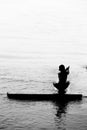 A village boy bathing on river water and having fun.