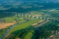 The village and the bridge over the river the view from the top of the troposphere Royalty Free Stock Photo