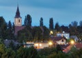 Village Budmerice at night with church, Slovakia Royalty Free Stock Photo