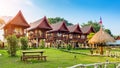 Village and bungalows along Nam Song River in Vang Vieng, Laos