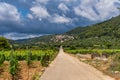 Village of Cara in green island landscape, Korcula island in Dalmatia, Croatia