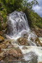 The village Cat Cat in Sapa, Vietnam. Large waterfall in the rainy season