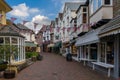 Village center with colorful buildings and shops in the picturesque village of Lynmouth in North Devon