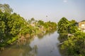 Village on channel waterfront in Mekong Delta of Vietnam Royalty Free Stock Photo