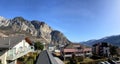 Village of Chomoson with view on the mountains, Valais, Switzerland