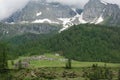 Village of Cianciavero in Alpe Veglia, dominated by the Monte Leone in the background, Alpe Veglia, Varzo, Royalty Free Stock Photo