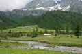 Village of Cianciavero in Alpe Veglia, dominated by the Monte Leone in the background, Alpe Veglia, Varzo, Royalty Free Stock Photo