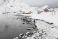 Village in coastal landscape Skjelfjord Flakstadoya Loftofen Norway