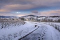 Village of Denice and landscape of Beaujolais under the snow Royalty Free Stock Photo