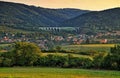 Village Dolni Loucky at dusk with the railway bridge Royalty Free Stock Photo