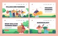 Village and Farmers Landing Page Template Set. Ranchers Group with Crops. Characters With Fresh Produce And Sustenance