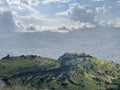 Village and farms on mountain overlooking Ibb city in Yemen Royalty Free Stock Photo