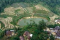 The village with field around small lake on the Van stone-plateau, Viet Nam Royalty Free Stock Photo