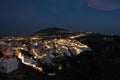 Panorama of the Amazing illuminated Fira Santorini Greece Royalty Free Stock Photo