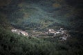 A village on a foggy morning in the Serra da Estrela mountains in Portugal. Royalty Free Stock Photo