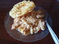Village fried rice, mother& x27;s recipe with crackers as a complement Royalty Free Stock Photo