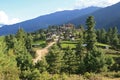 The village of Gangtey, Bhutan, was built at the top of a hill. Royalty Free Stock Photo