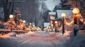 Village Glow: Winter\'s Christmas Luminescence Royalty Free Stock Photo
