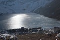 Village Gokyo and lake Dudh Pokhari at sunrise