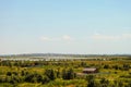 Village of Golubitskaya. View of Temryuk on hazy horizon. Krasnodar region, Russia.