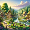 Village Guardians: Unicorns Bring Magic to Quaint Countryside Scene