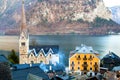 Village of Hallstatt in Austria with unique architectural landmarks, historic Marktplatz and HallstÃÂ¤tter Lake in Dachstein Alps Royalty Free Stock Photo