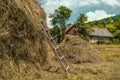 Village. Haystack With A Wooden Ladder